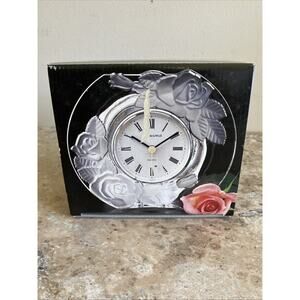 HOME BEAUTIFUL Clock - Quartz Rose Pearls Glass Mantel/Desk 6” Wide - WORKS